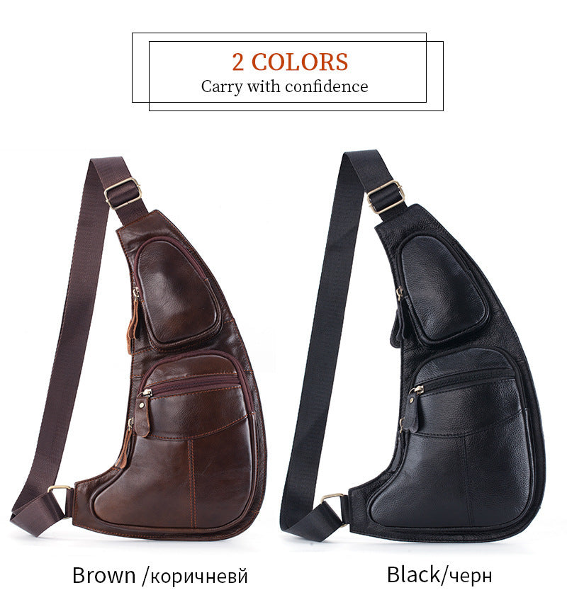 Genuine Leather Men's Crescent Chest Bag First Layer Cowhide