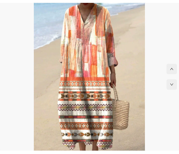 European And American Loose Fashion Advanced V-neck Printing Dress