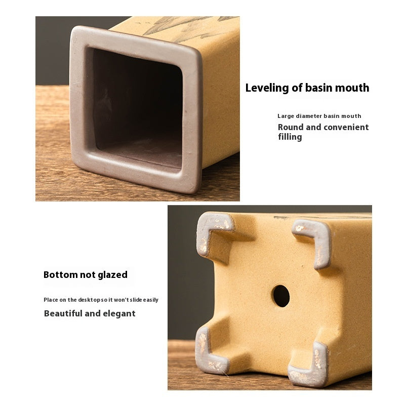 Purple Sand Retro Clivia Special Bonsai High Leg Plant Pot Home Indoor Desktop Decoration With Support