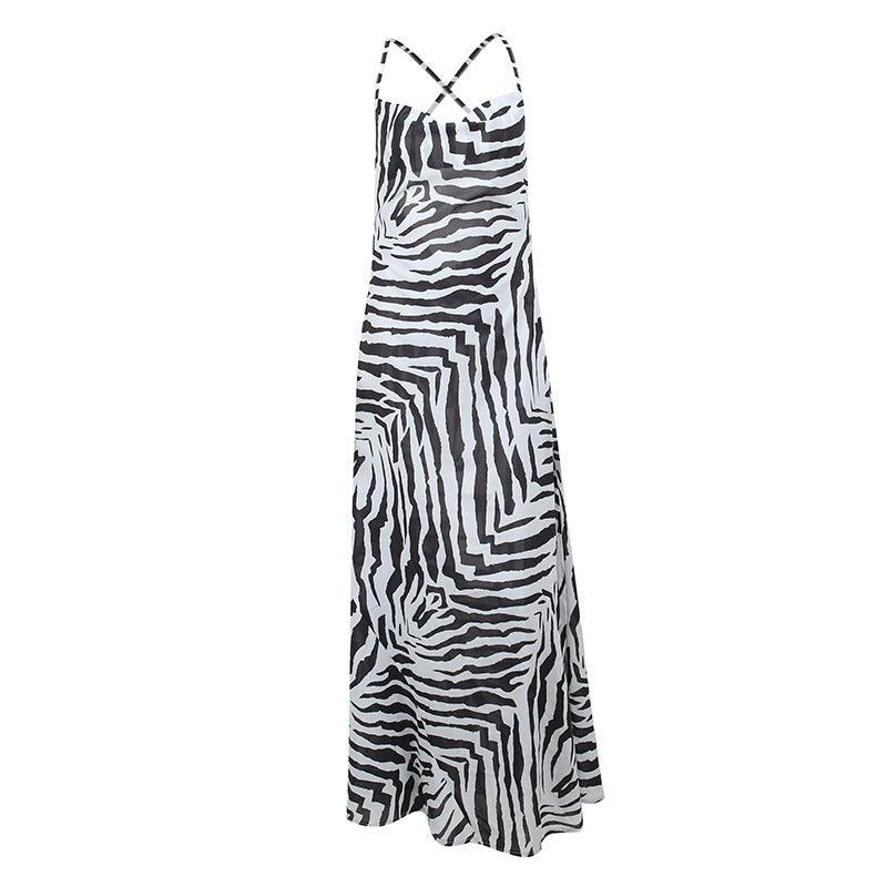 Resort Personality Zebra Print Temperament Slit Slip Dress