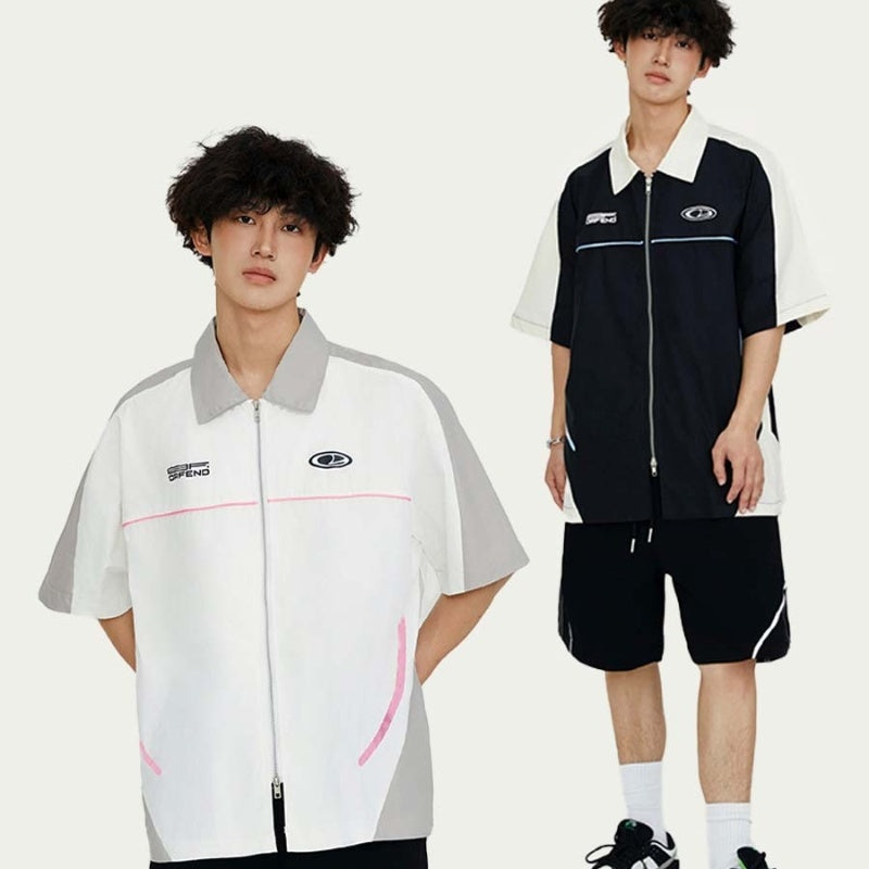 High Street Matching Letters Printing Lapel Short Sleeve Shirt