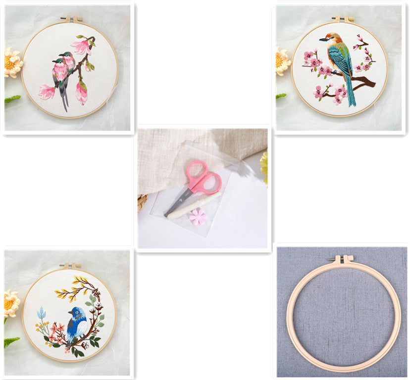 Ancient Style Flower And Bird Hanging Painting Lu Embroidery Handmade Diy Material Package