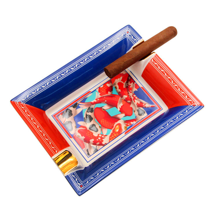 Fashion Creative Large Capacity Square Painted Ceramic Cigar Ashtray