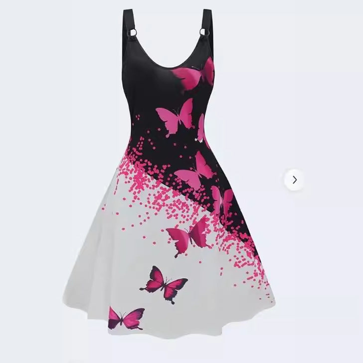 Turtle Print Loose Tank Casual Sleeveless Dress Spring And Summer