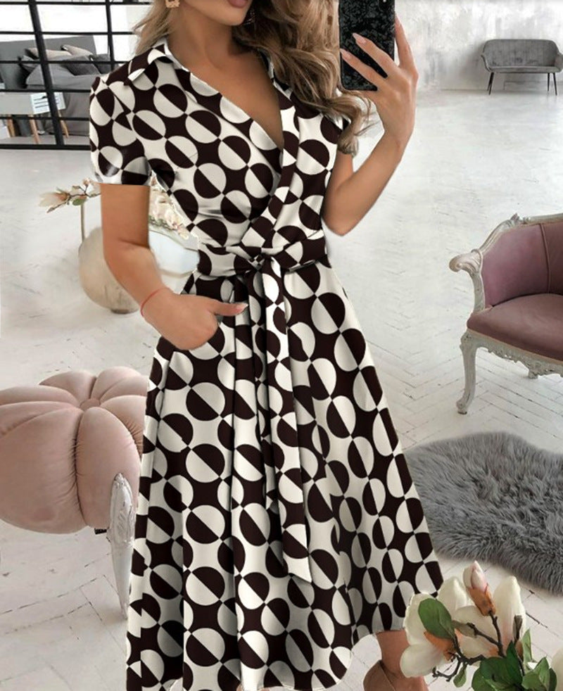 Fashion Long Sleeve V-neck Printed Sheath Dress