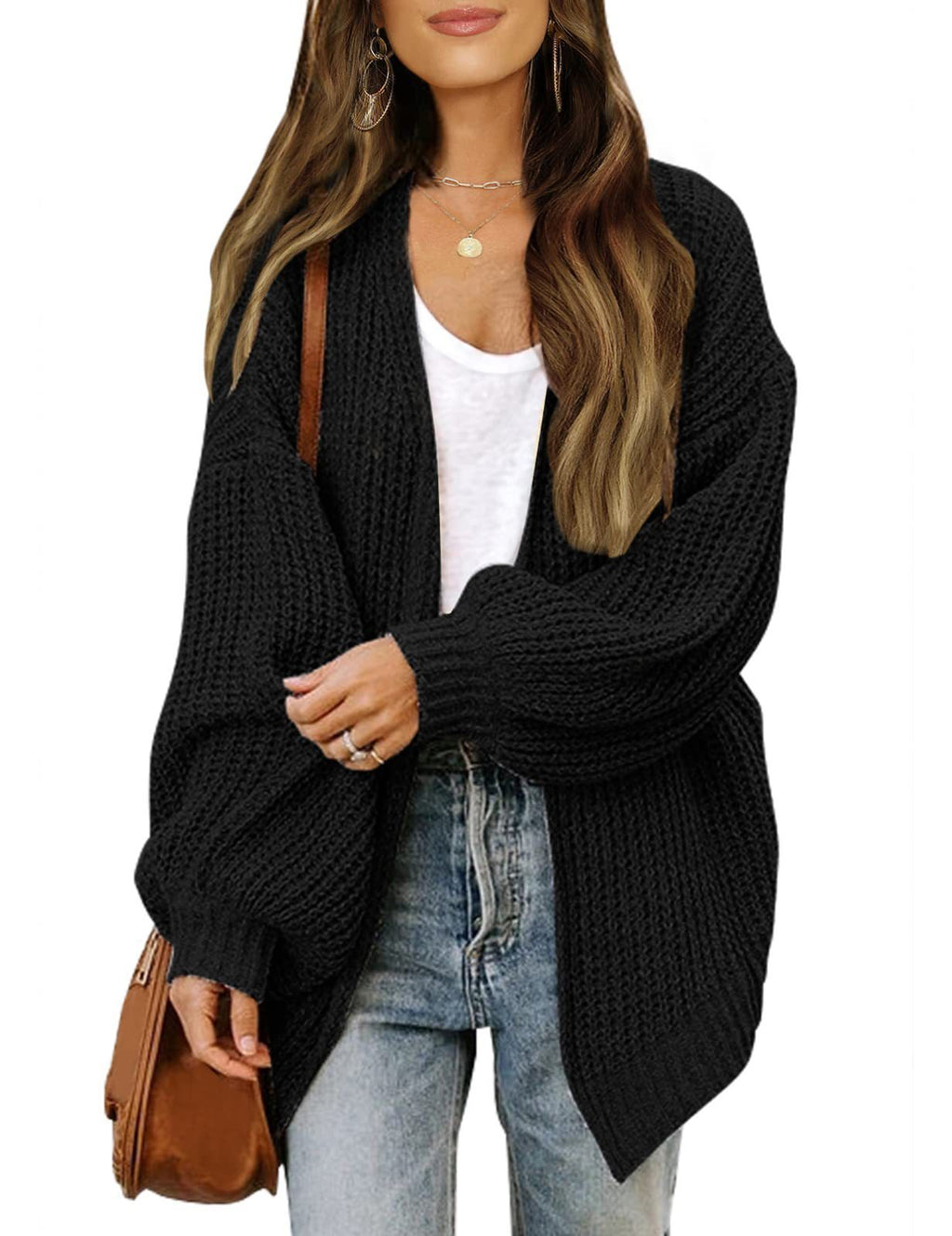 Lantern Sleeve Sweater Women's Coat Coarse Yarn Pocket Knitted Cardigan
