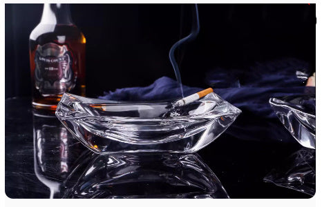 Crystal Glass Gold Rim Ashtray Prevent Fly Ash