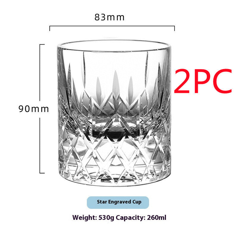 Whiskey Crystal Glass Handmade Fine Carved Wine Glass Ice Hockey Wide Mouth Light Luxury Shot Glass