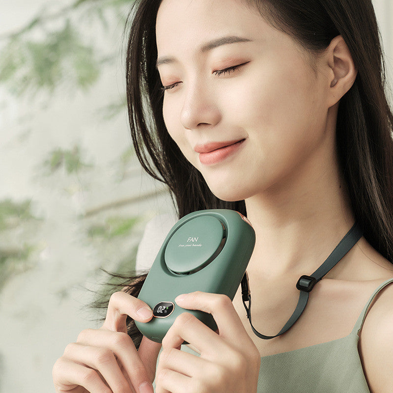 Lazy Leafless Hanging Neck Fan Digital Display Silent