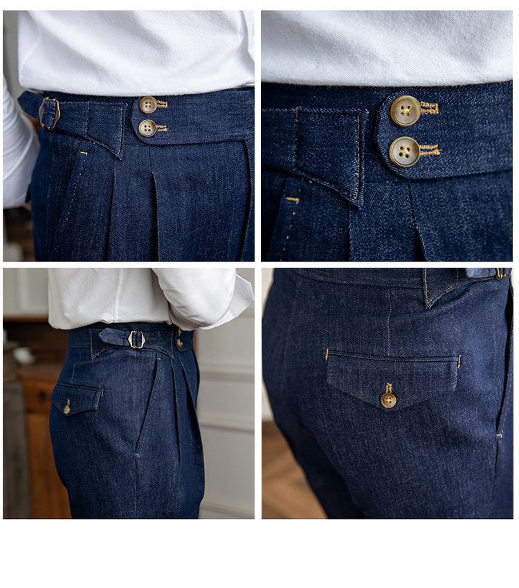 High Waisted Vintage Denim Color Casual Pants Vintage