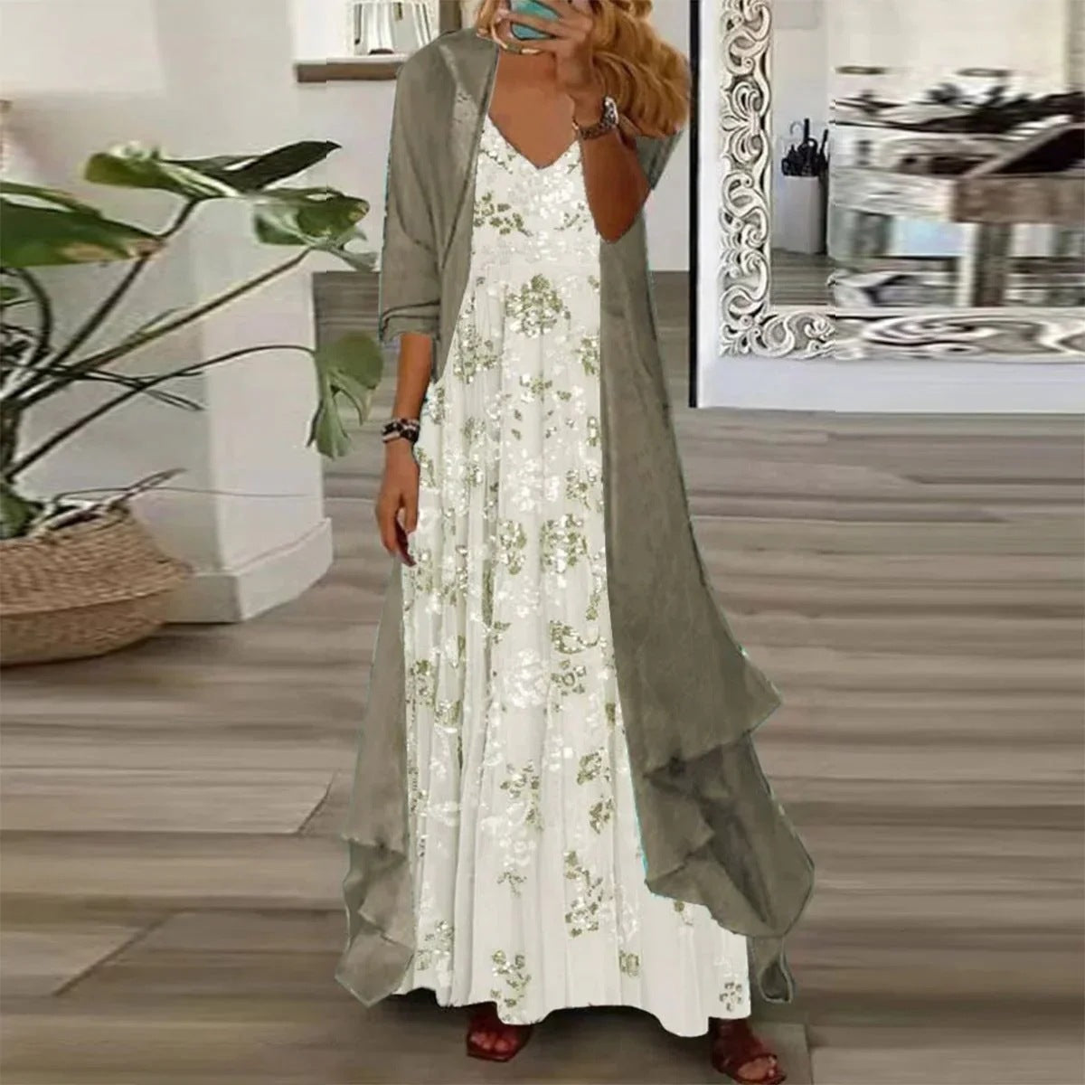 Women's Two-piece Digital Printing Sling Chiffon Jacket