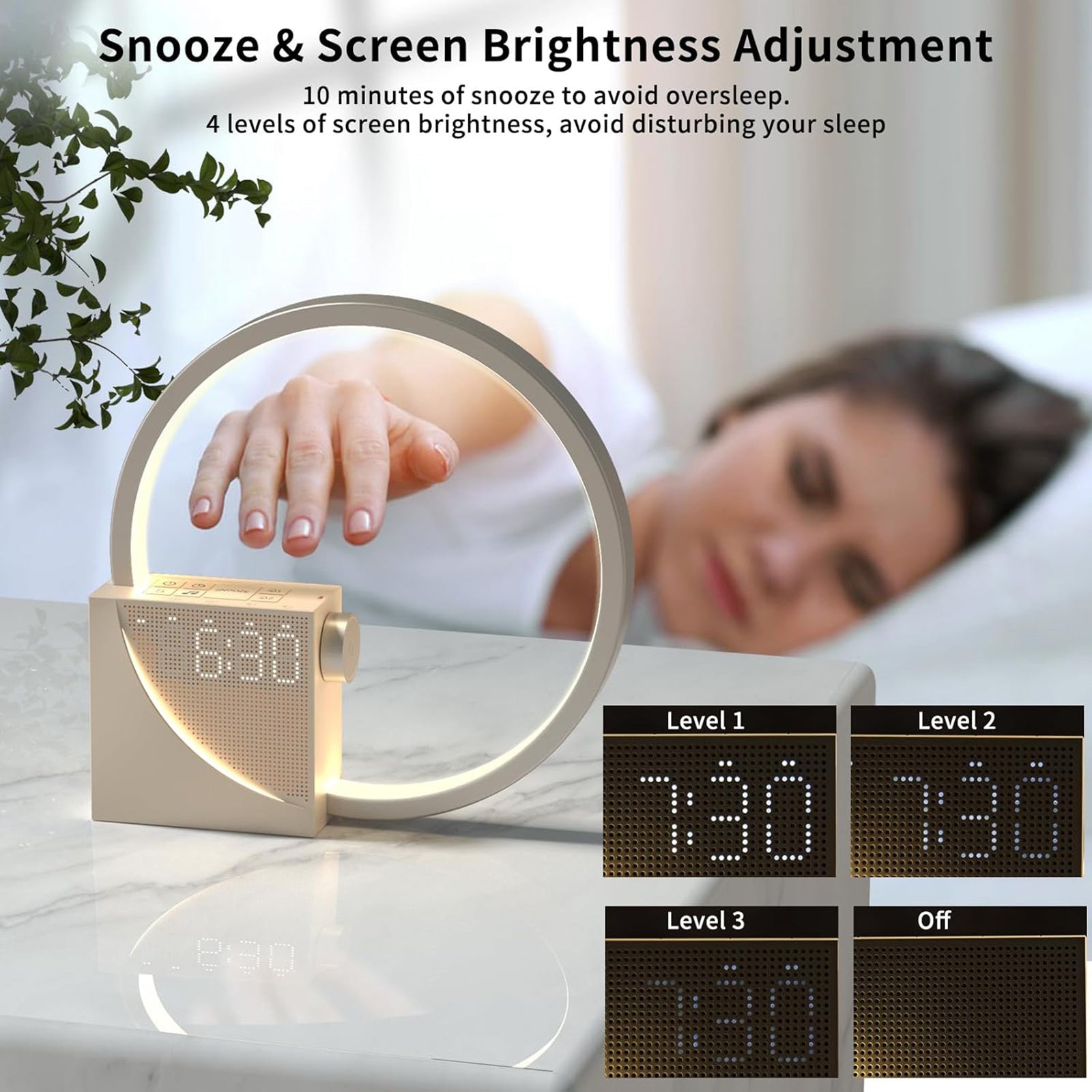 Alarm Clock White Noise 5V2A USB Charging Touch Small Night Lamp
