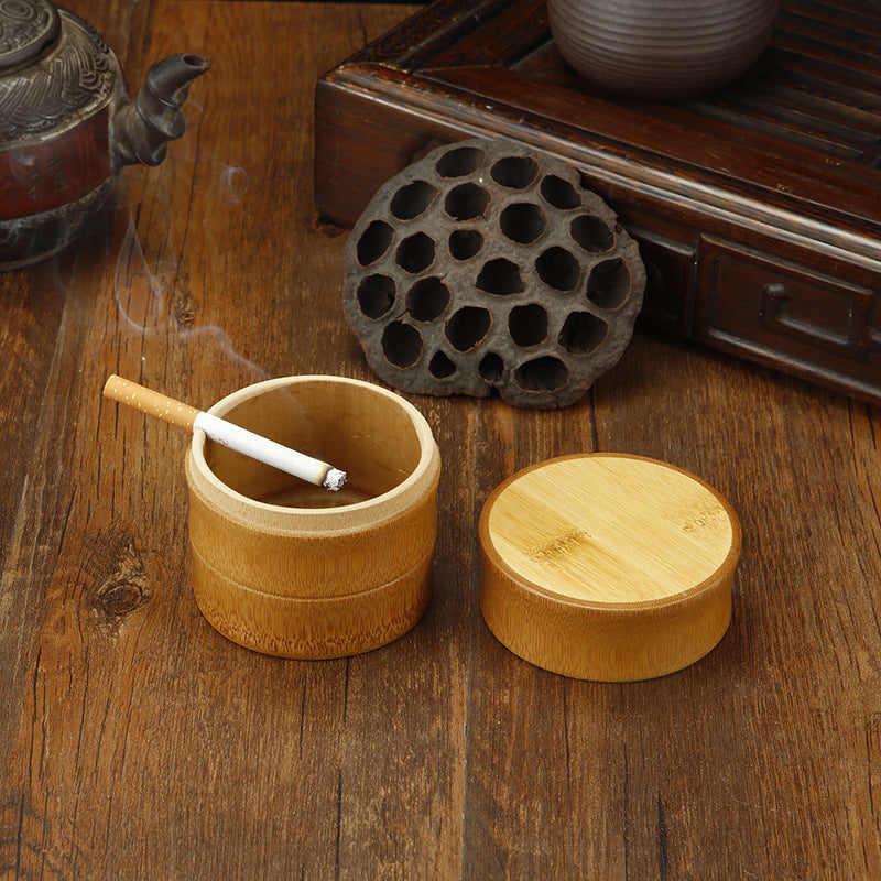 Windproof Ashtray Extra Large Bamboo With Lid