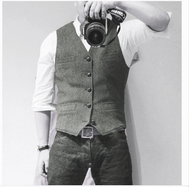 Slim-fit Herringbone Vest Casual Business Professional Formal Wear Groomsmen