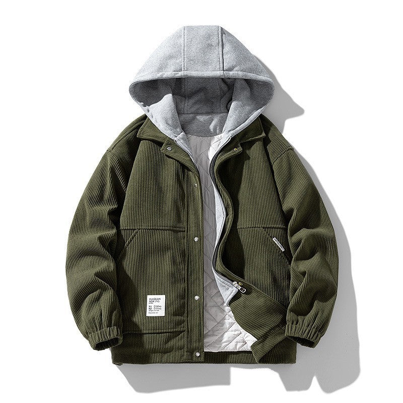 Men's Coat Cotton Corduroy Two-piece Hooded Cotton-padded Jacket