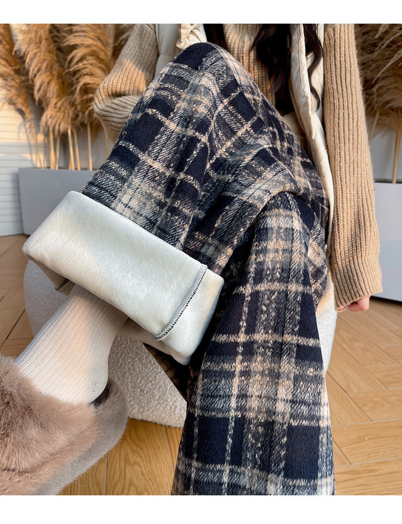 Retro Christmas Plaid Pants Women's High Waist Drooping