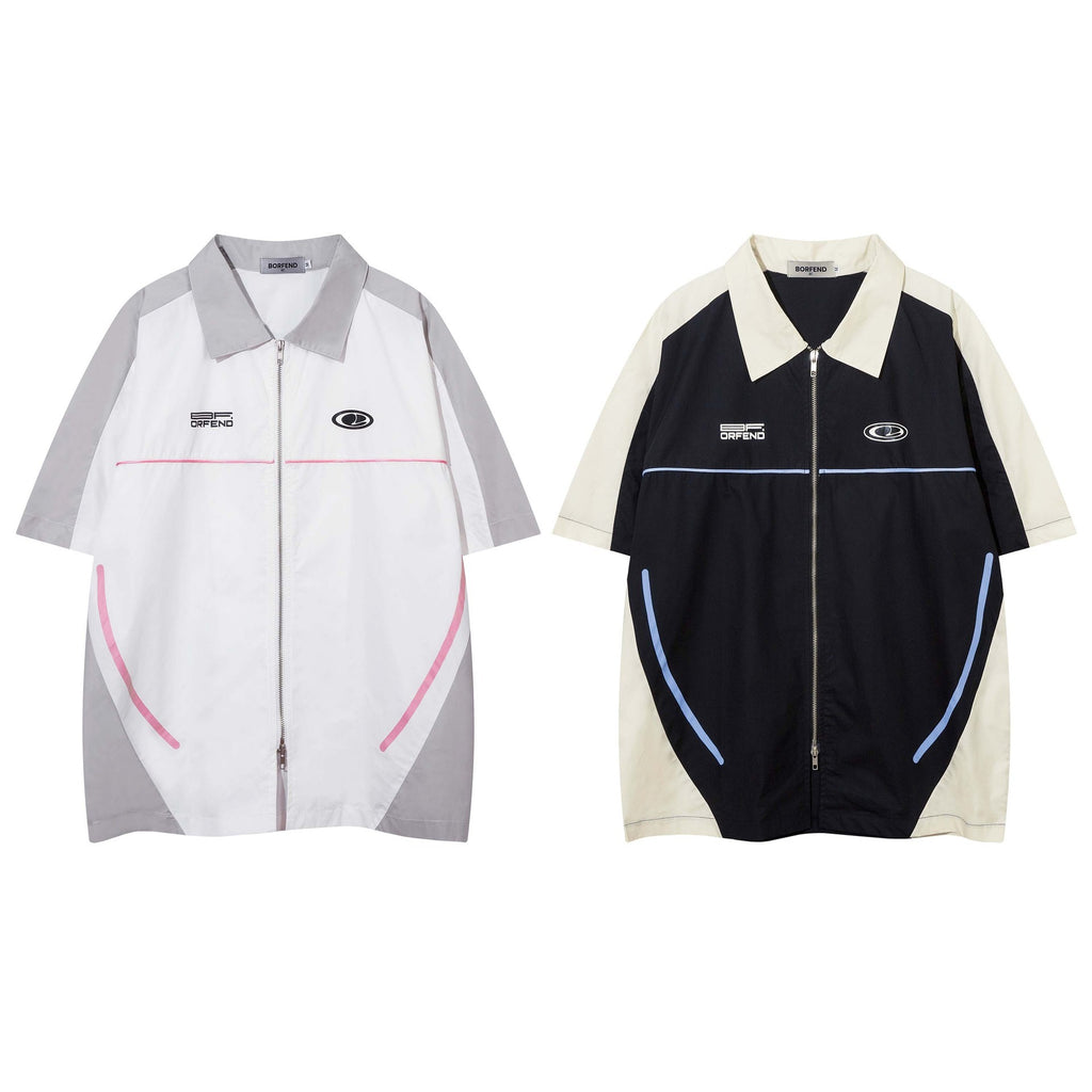 High Street Matching Letters Printing Lapel Short Sleeve Shirt