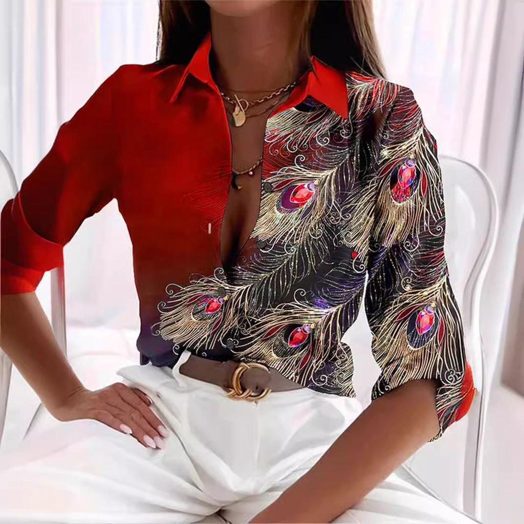 Jewel Feather 3D Digital Printing Long Sleeve Shirt