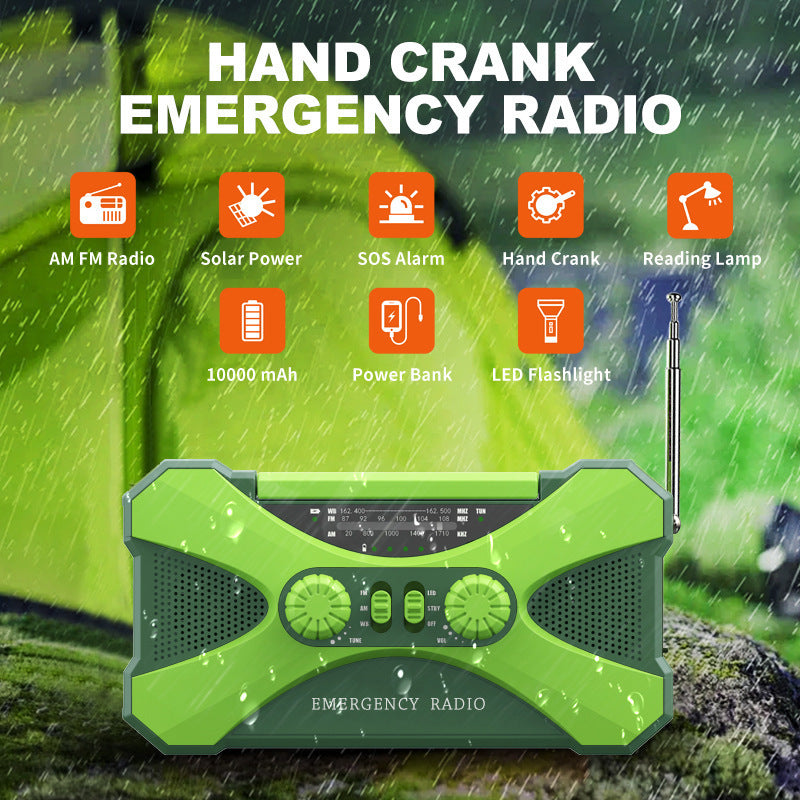3 In 1 Portable Radio Hand Crank AM-FM-NOAA Emergency Reading Lamp Flashlight Solar Charging Power Bank Support SOS