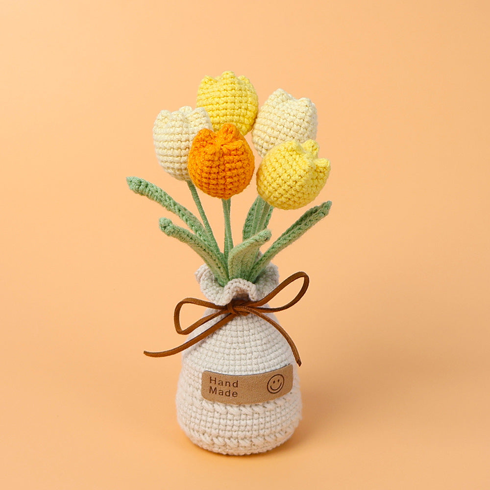Finished Handmade Wool Woven Home Decoration Tulip Potted Plant