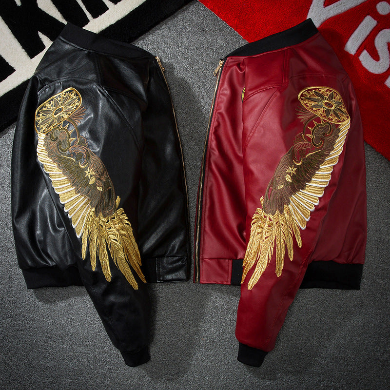 Wing embroidery leather baseball uniform