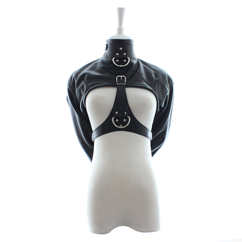 Long-sleeved reverse leather bondage dress queen