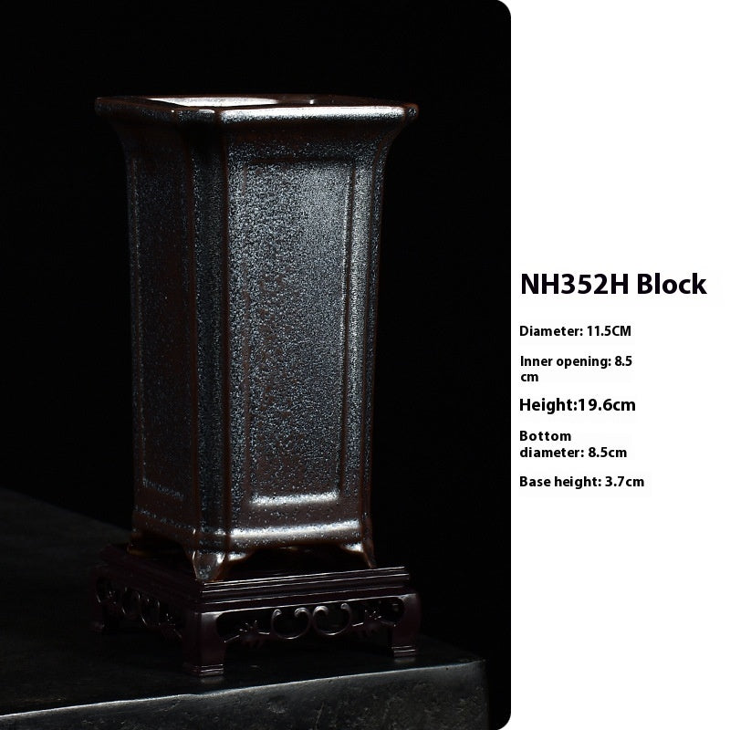 Four Square Tall Chinese Style Retro Floating Branch Landscape Flowerpot