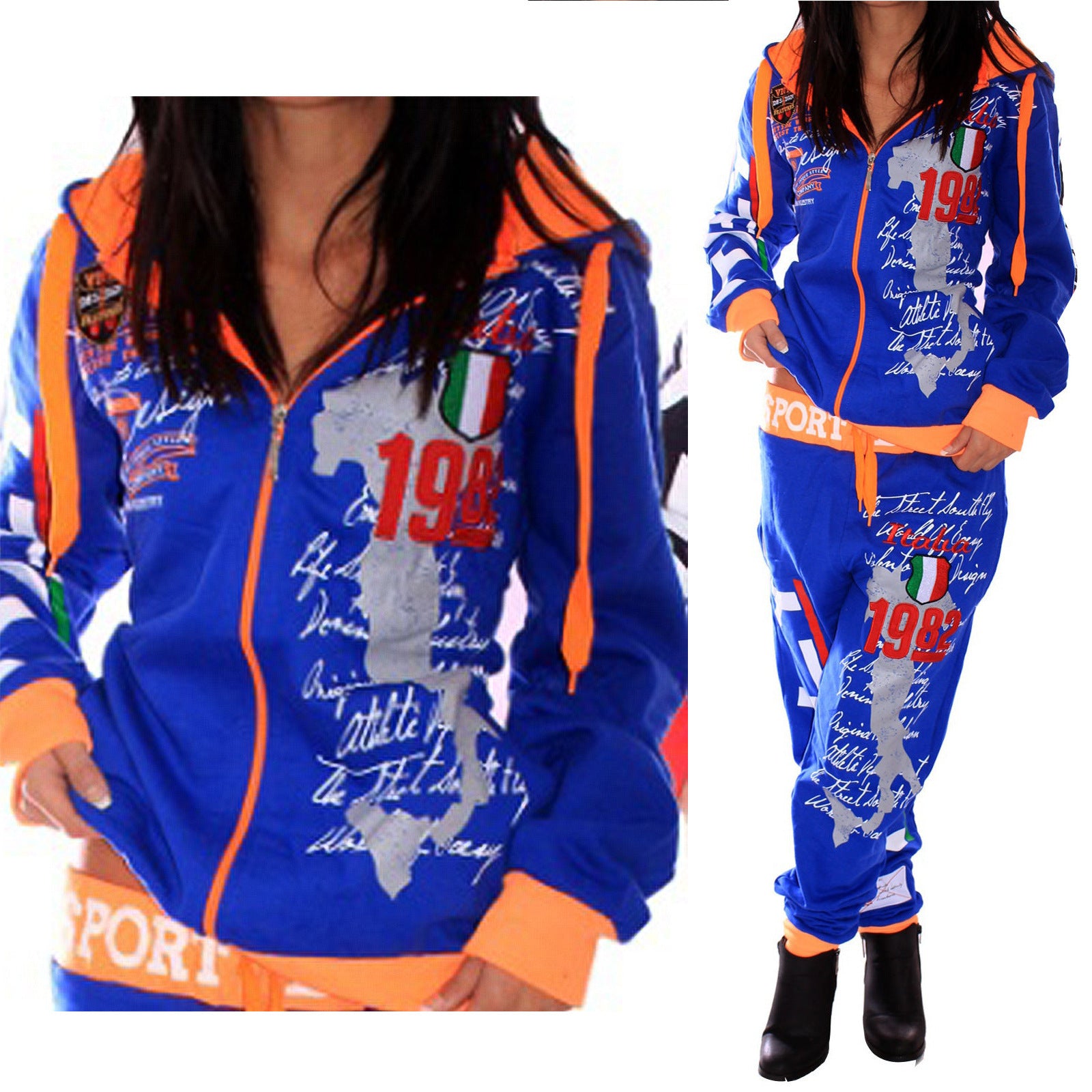 Fashion Ladies Hooded Letter Print Sports Suit