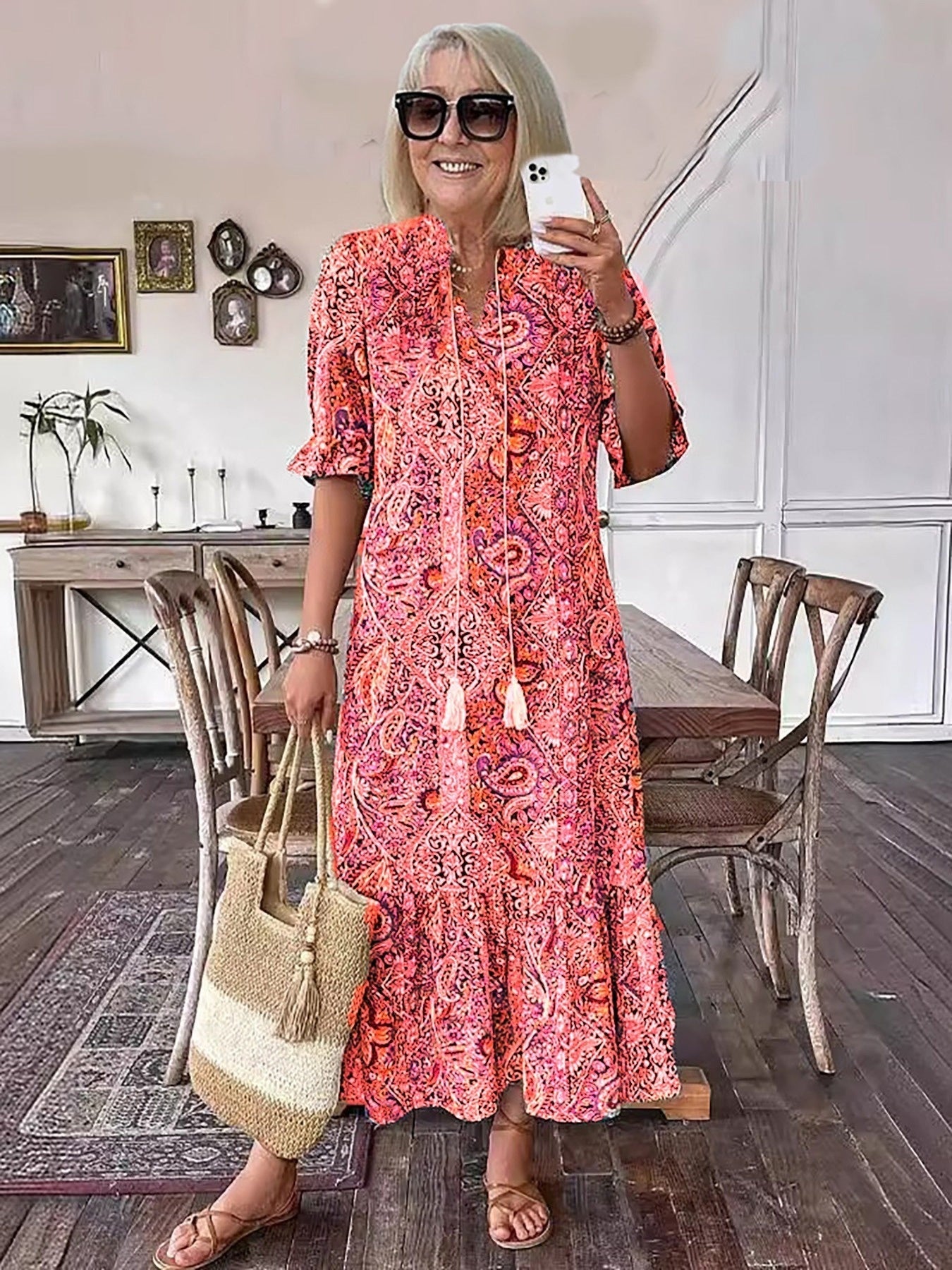 European And American Leisure Paisley Print Dress