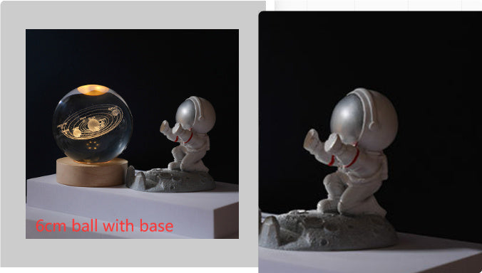 3D Crystal Ball Night Light Solar System Cosmic Theme LED Decoration Light Wooden Base Astronomy Nightlights Birthday Gift