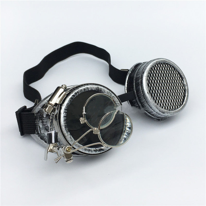 Steam Punk Goth Goggles Mesh Lens With Magnifying Glass Decoration
