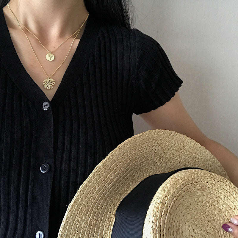 Flowing Gold Monstera Double Necklace