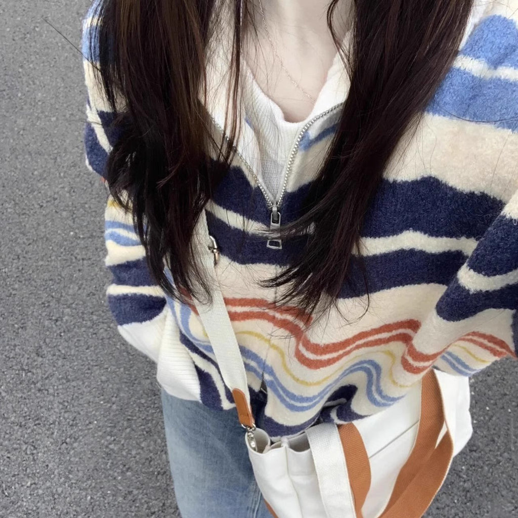 Early Spring Stand Collar Zipper Sweater Cardigan Coat