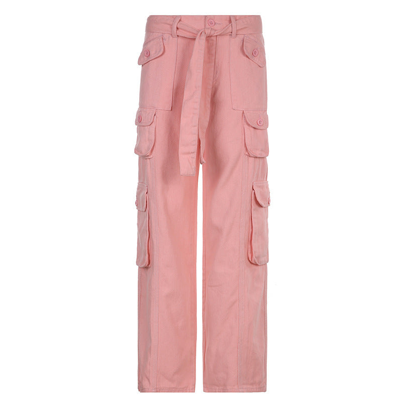 Multi-pocket Workwear Trousers Hipster Old Loose Wide Leg