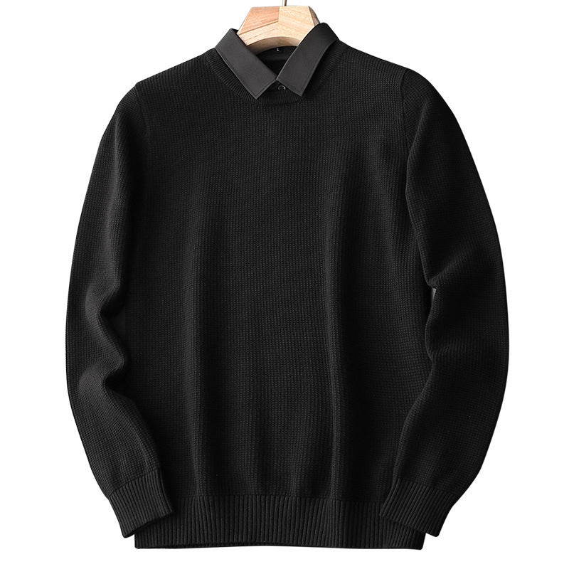 Two-Piece Shirt Collar Knitted Sweater For Men