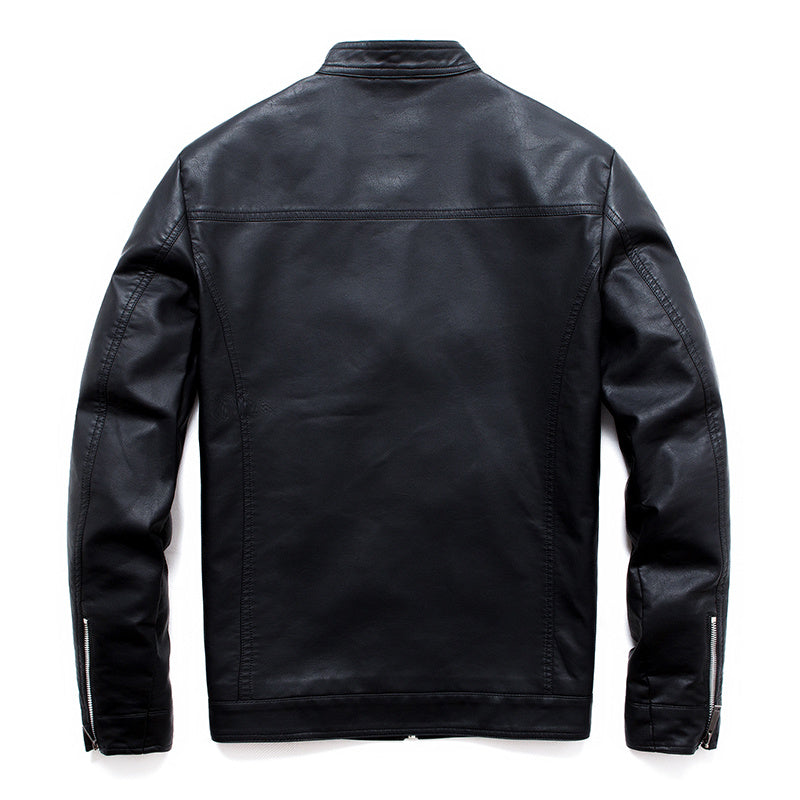 Slim casual men's leather jacket