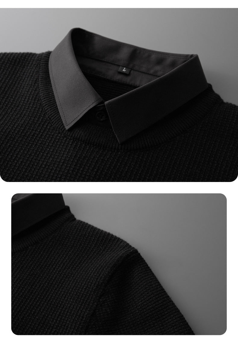 Two-Piece Shirt Collar Knitted Sweater For Men