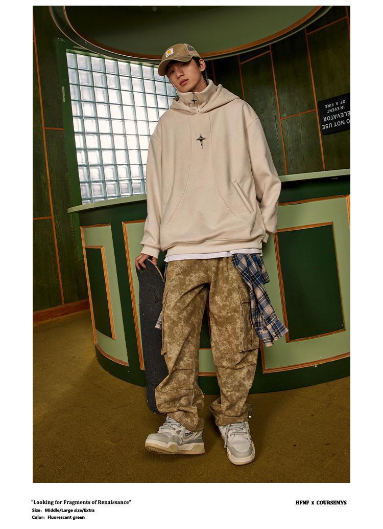 Fashion Brand Metal Hooded Sweater Street Turtleneck Coat