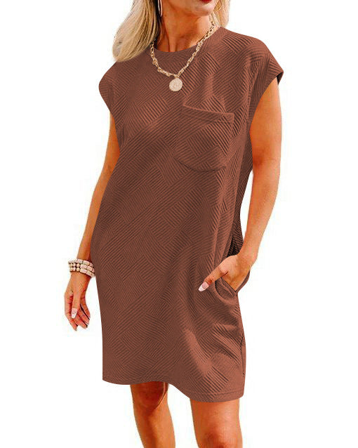 Women's Casual Sports Round Neck Pocket Short Sleeve Loose Dress
