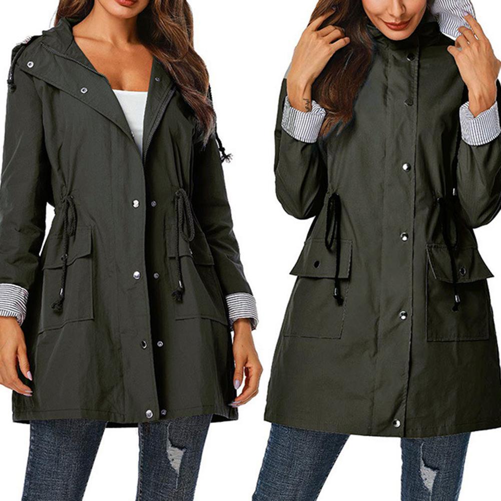 Casual hooded waist coat mid-length ladies trench coat