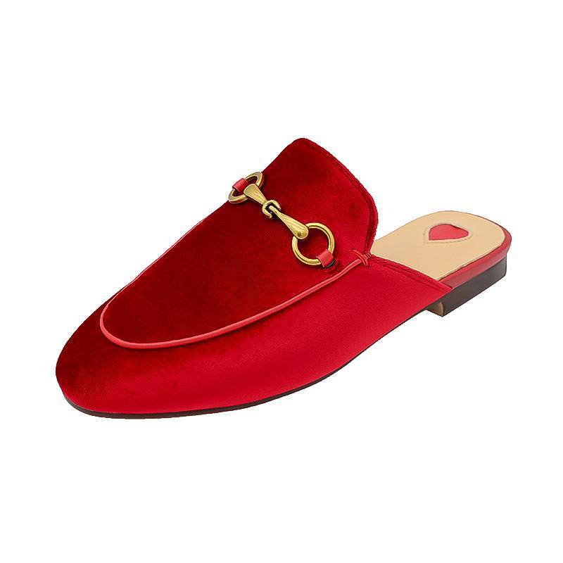 Horsebit Baotou Half Slippers Women's Outer Wear Leather Sandals