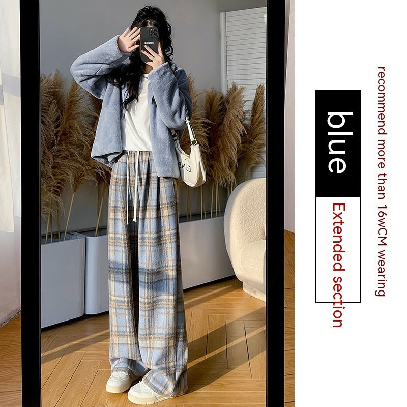 Retro Christmas Plaid Pants Women's High Waist Drooping