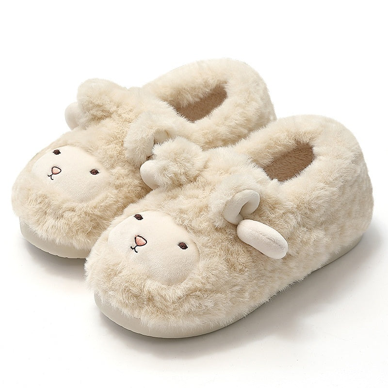 Cute Plush Thickened Ankle Wrap Cotton Slippers