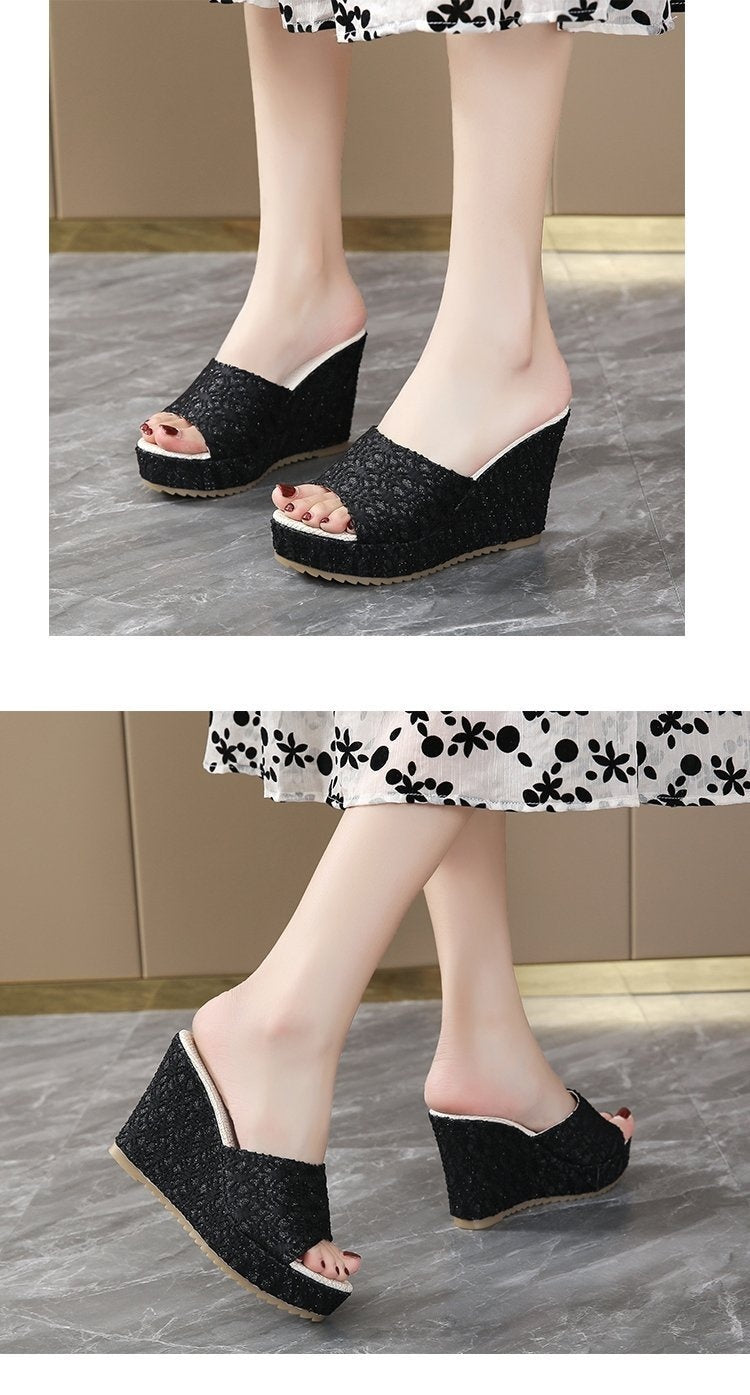 European And American Peep-toe Slippers Wedge Platform Platform