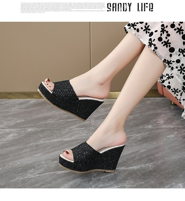 European And American Peep-toe Slippers Wedge Platform Platform