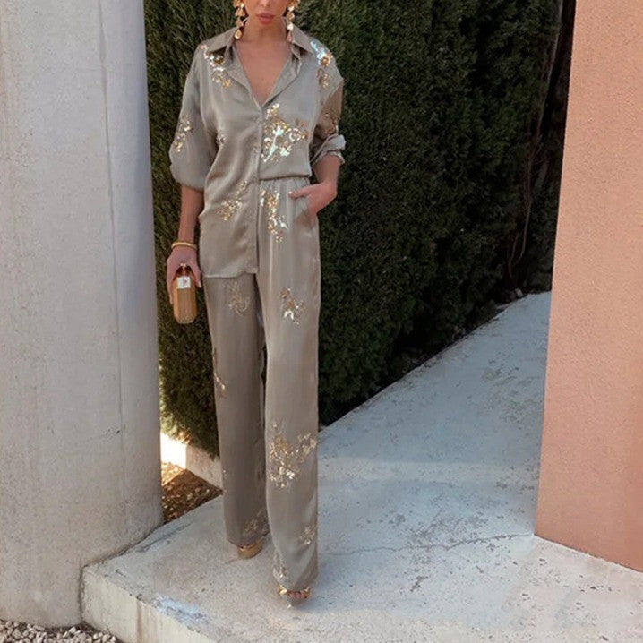 Fashionable Sequins Western Style All-matching Straight-leg Pants