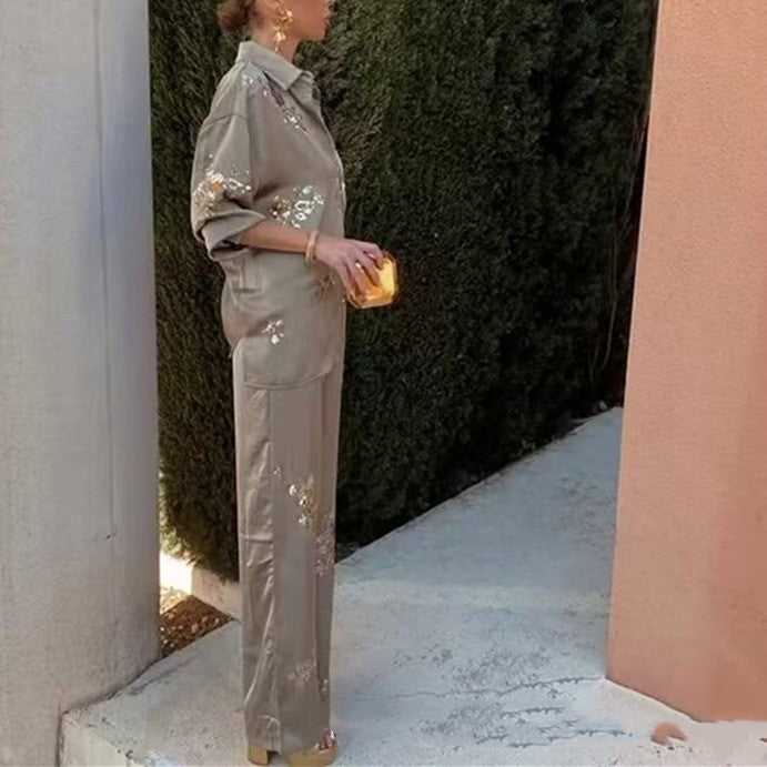 Fashionable Sequins Western Style All-matching Straight-leg Pants