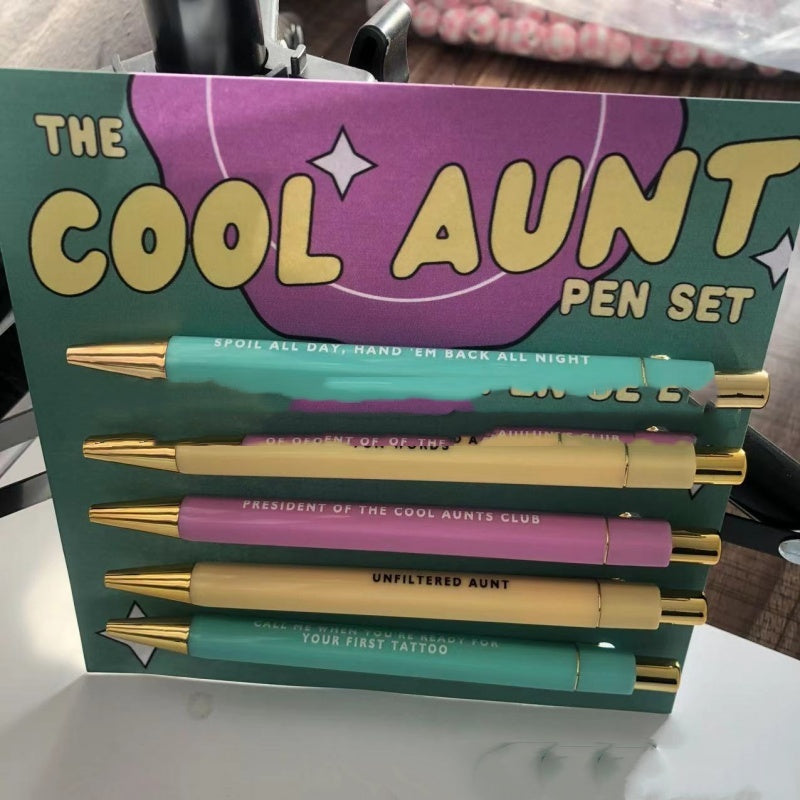 Cool Aunt Theme Paper Card Five Pen Set Black Ballpoint Pen