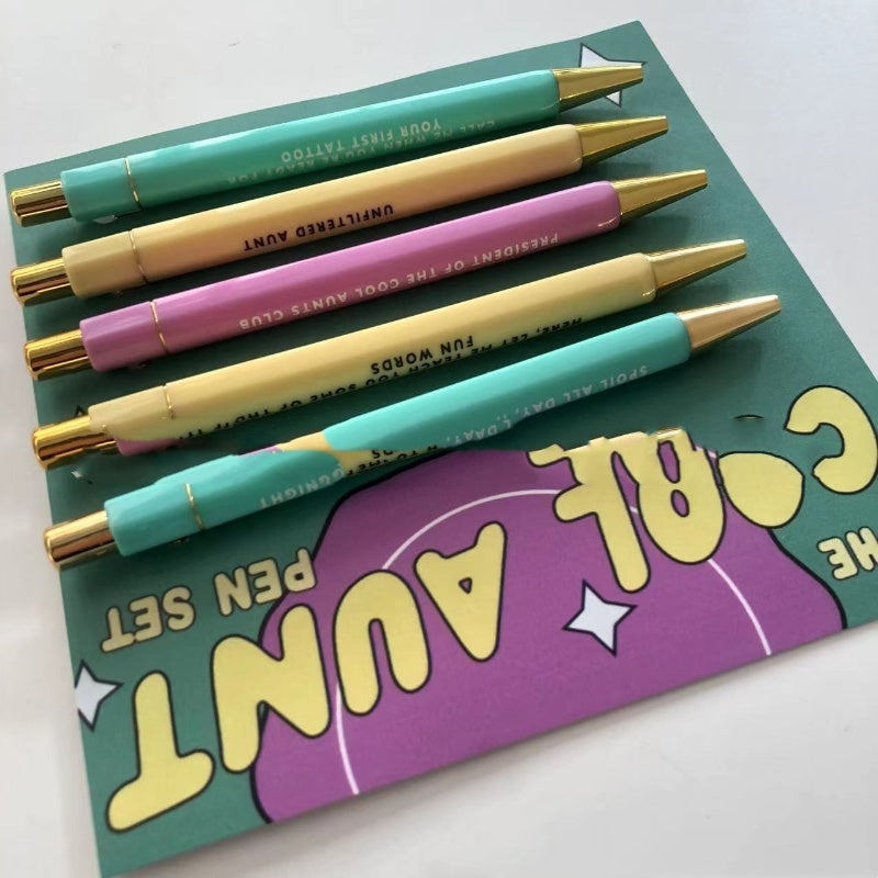 Cool Aunt Theme Paper Card Five Pen Set Black Ballpoint Pen