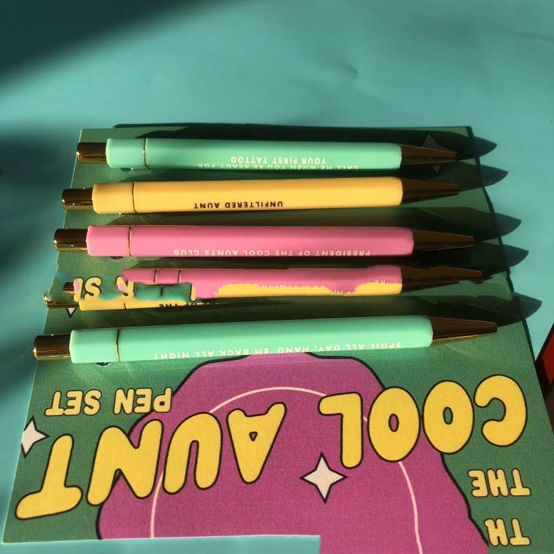 Cool Aunt Theme Paper Card Five Pen Set Black Ballpoint Pen